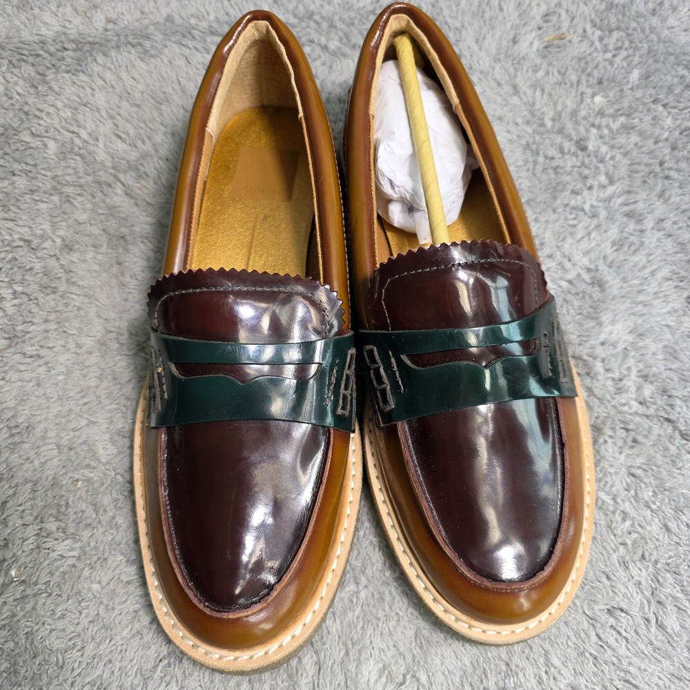 Dolce Vita Two-Tone Brown & Dark Green Leather Loafers - Picture 2 of 7